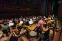 Orquestra Sinfônica do paraná no palco do Guairão no ensaio de "Floresta da Amazônia"