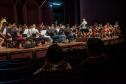 Orquestra Sinfônica do paraná no palco do Guairão no ensaio de "Floresta da Amazônia"