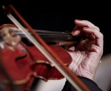 foto destaca mão feminina tocando violino