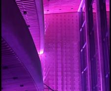 Teatro Guaíra com iluminação lilás