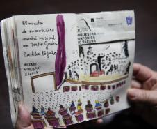 Fã da Orquestra Sinfônica do Paraná e de Beatles, artista ilustra concertos há uma década