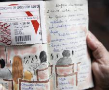 Fã da Orquestra Sinfônica do Paraná e de Beatles, artista ilustra concertos há uma década