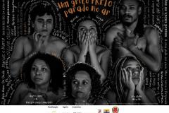 Arte mostra o rosto dos artistas em preto e branco. 