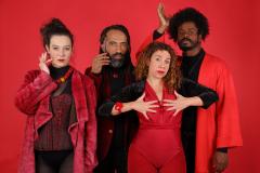 Os atores e atrizes: Helena de Jorge Portela, Marcel Malê, Catharine Moreira e Lucas dos Santos.