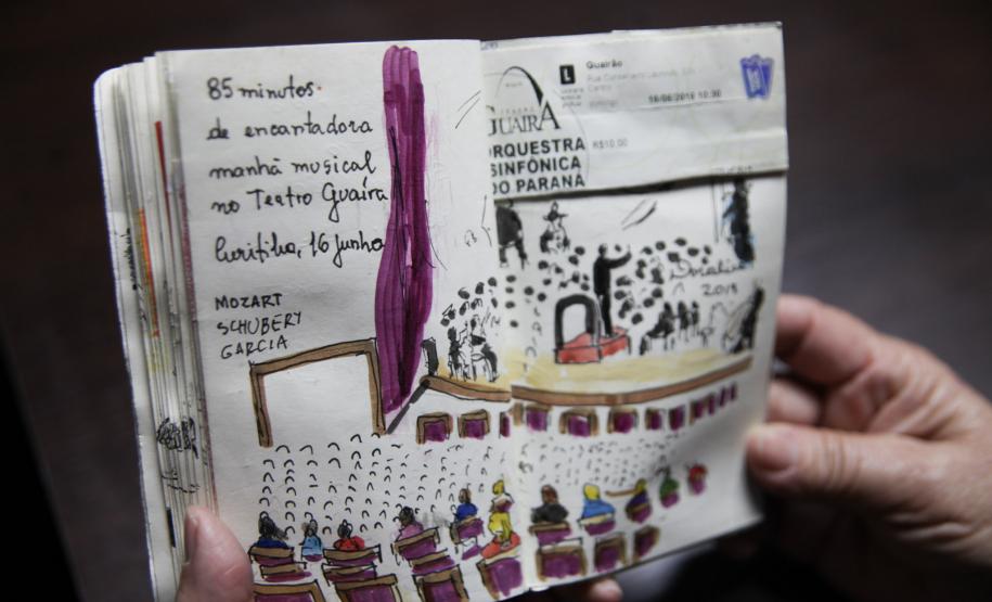 Fã da Orquestra Sinfônica do Paraná e de Beatles, artista ilustra concertos há uma década