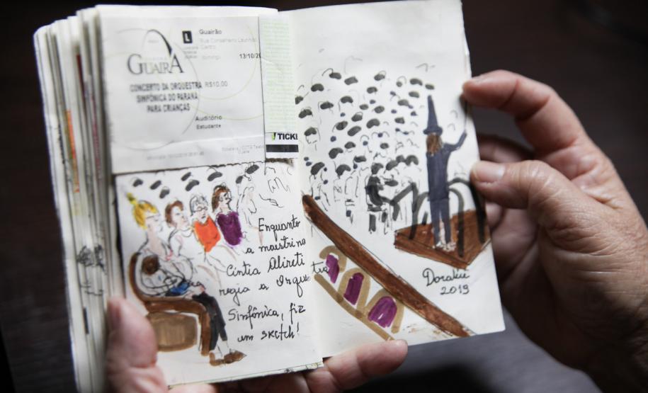 Fã da Orquestra Sinfônica do Paraná e de Beatles, artista ilustra concertos há uma década