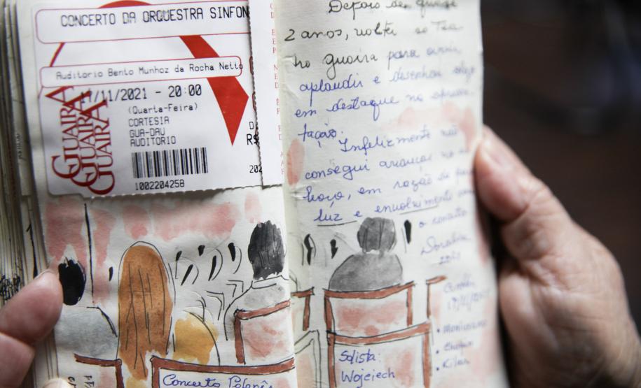 Fã da Orquestra Sinfônica do Paraná e de Beatles, artista ilustra concertos há uma década