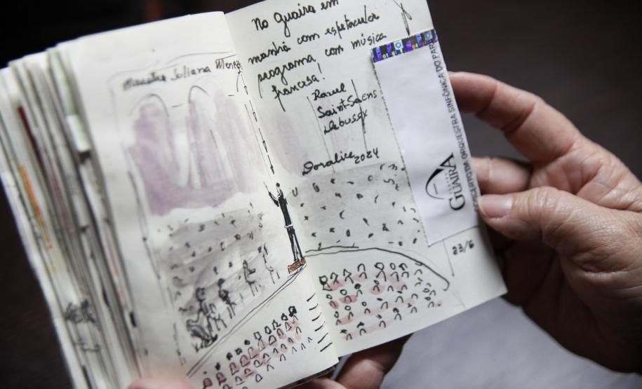 Fã da Orquestra Sinfônica do Paraná e de Beatles, artista ilustra concertos há uma década