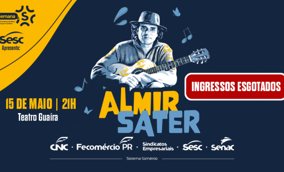 Com ingressos esgotados, Almir Sater faz show gratuito no Guairão